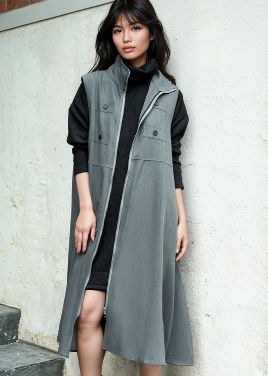 Long Mock Neck Utility Vest