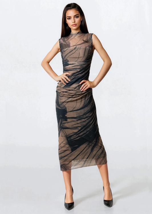 Abstract Print Mesh Bodycon Dress