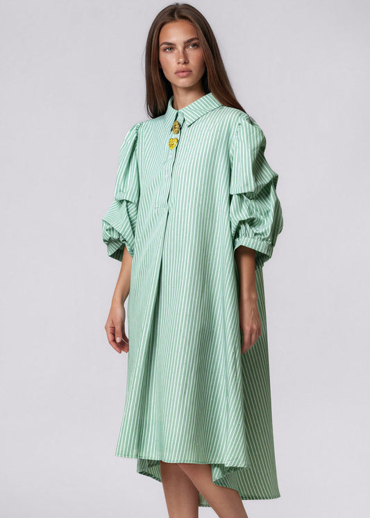 Balloon Sleeve Striped Shirt Dress