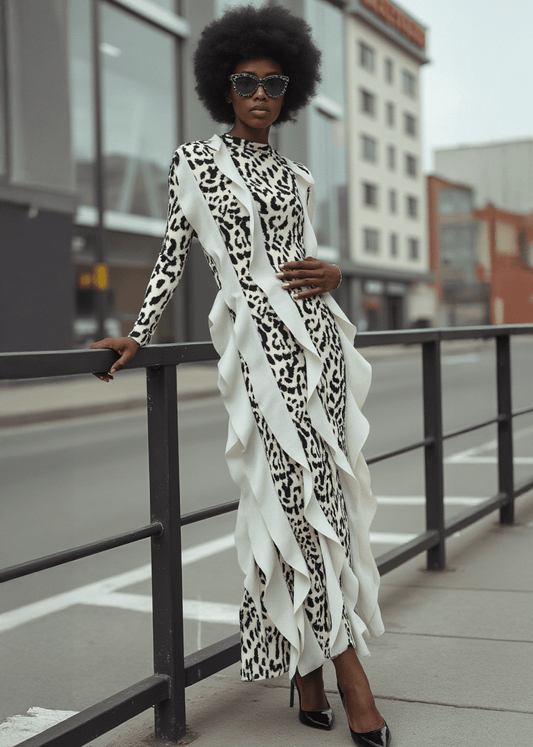 Leopard Print Ruffle Maxi Dress