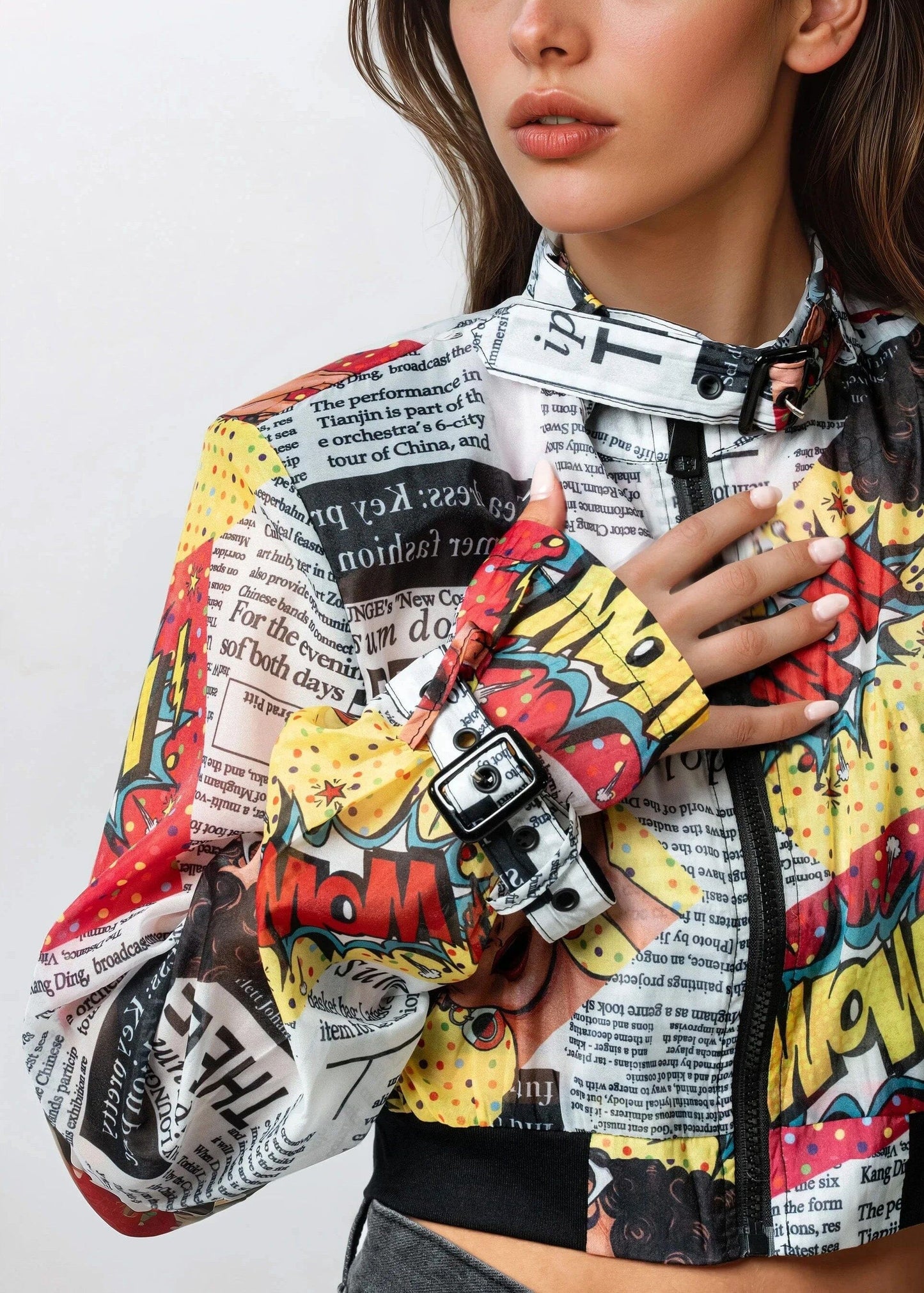 Lightweight Comic Cropped Bomber Jacket