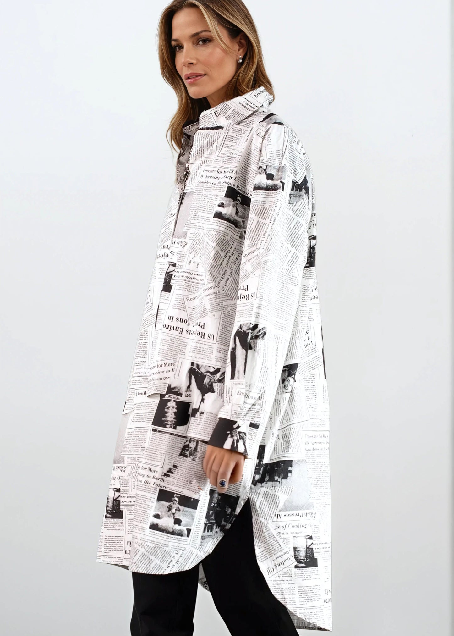 Newsprint Button Up Layering Piece
