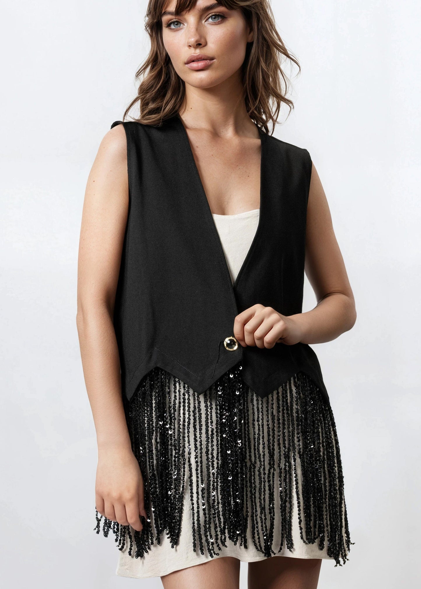 Sequin Fringe Hem Vest