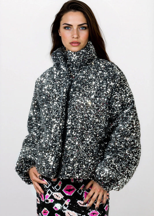 Sequin Puffer Bomber Jacket