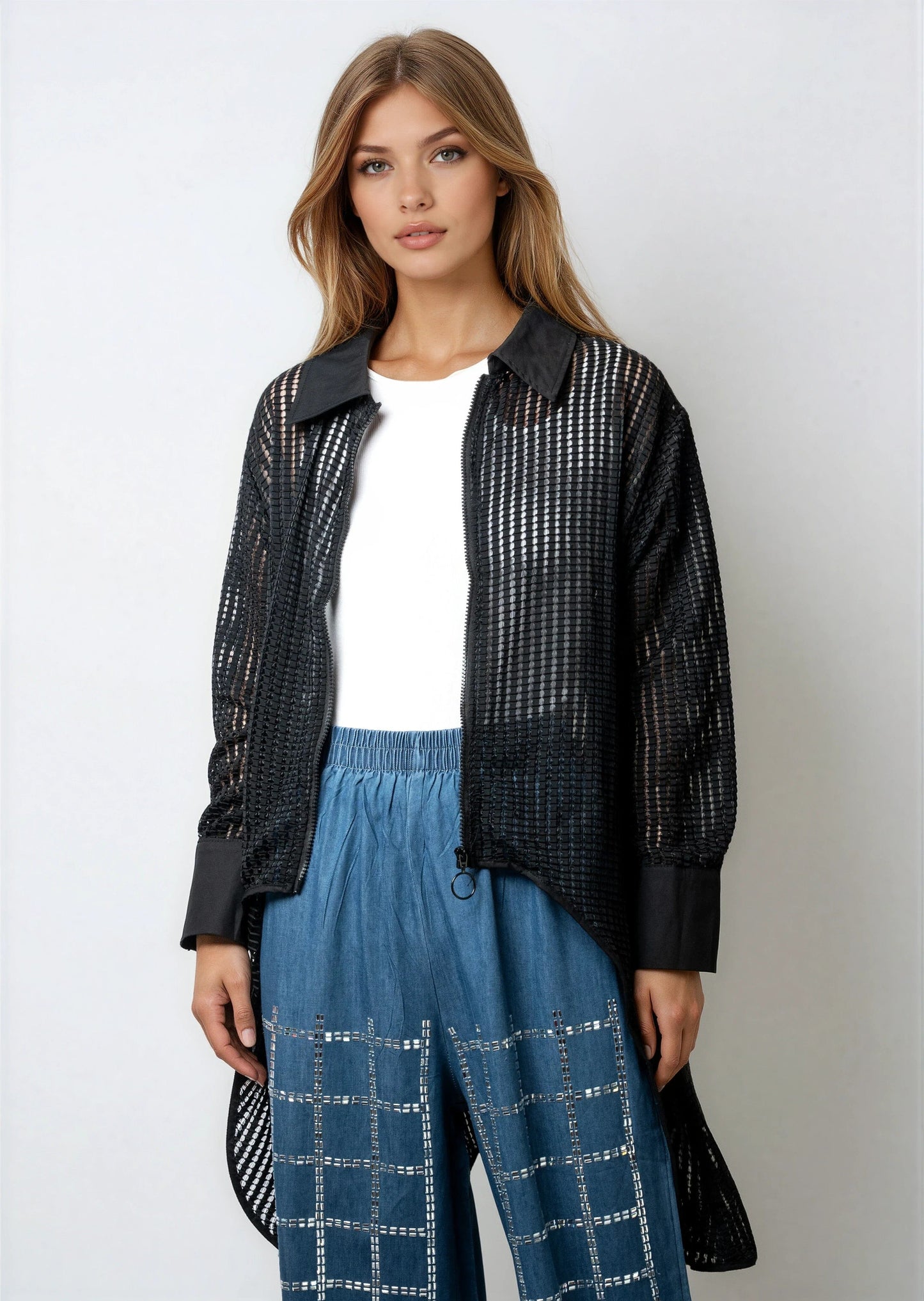 Zipped High Low Crochet Layering Piece