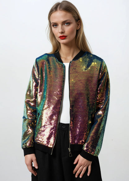 Iridescent Sequin Bomber