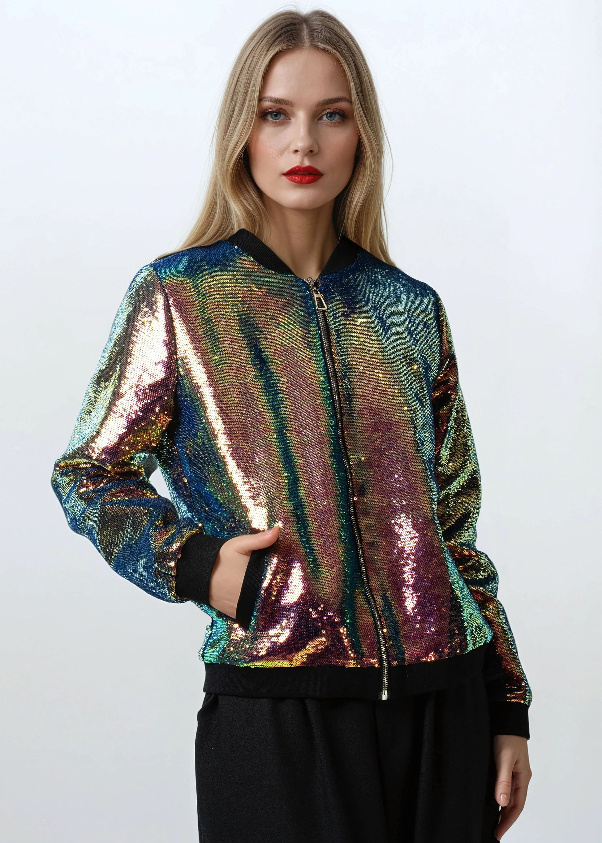 Iridescent Sequin Bomber