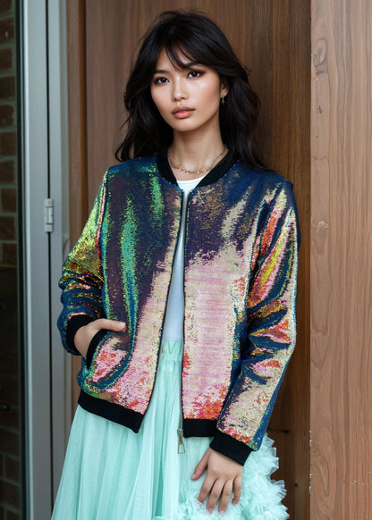Iridescent Sequin Bomber