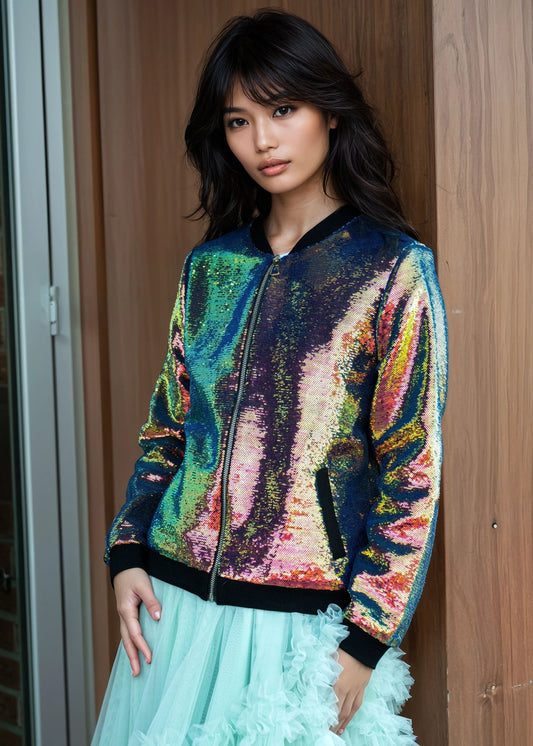 Iridescent Sequin Bomber