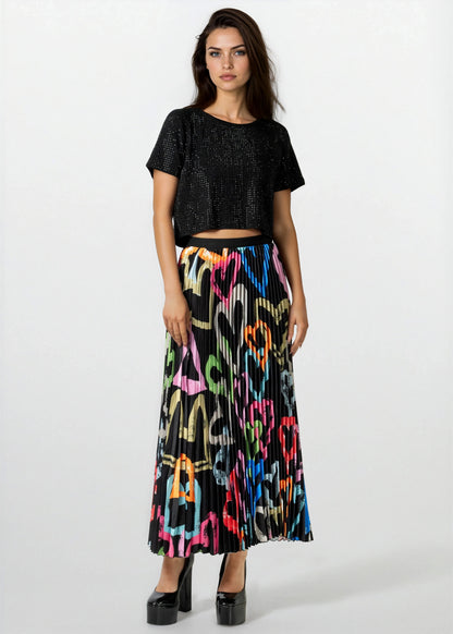 Graffiti Heart Pleated Skirt