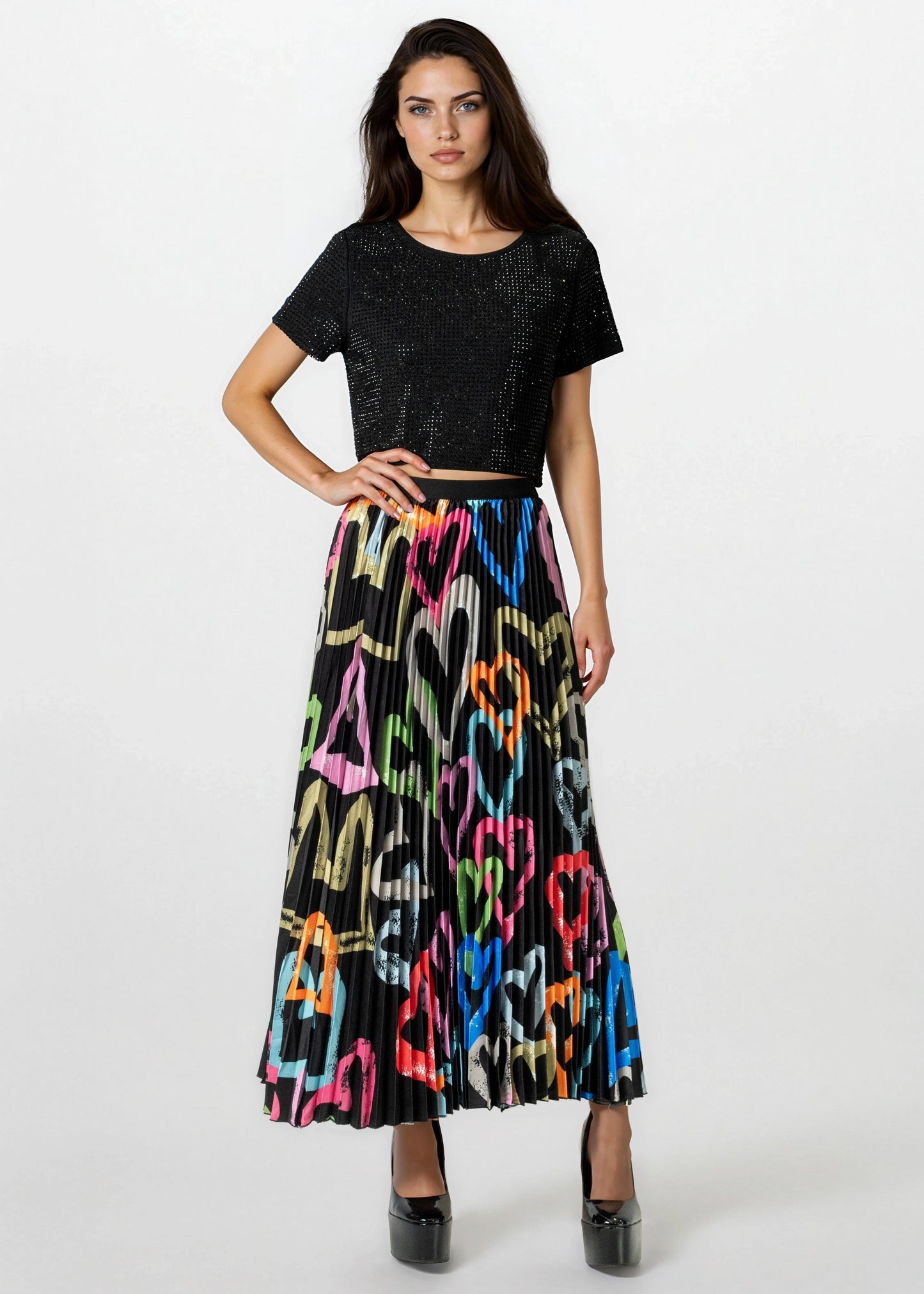 Graffiti Heart Pleated Skirt