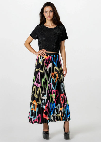 Graffiti Heart Pleated Skirt