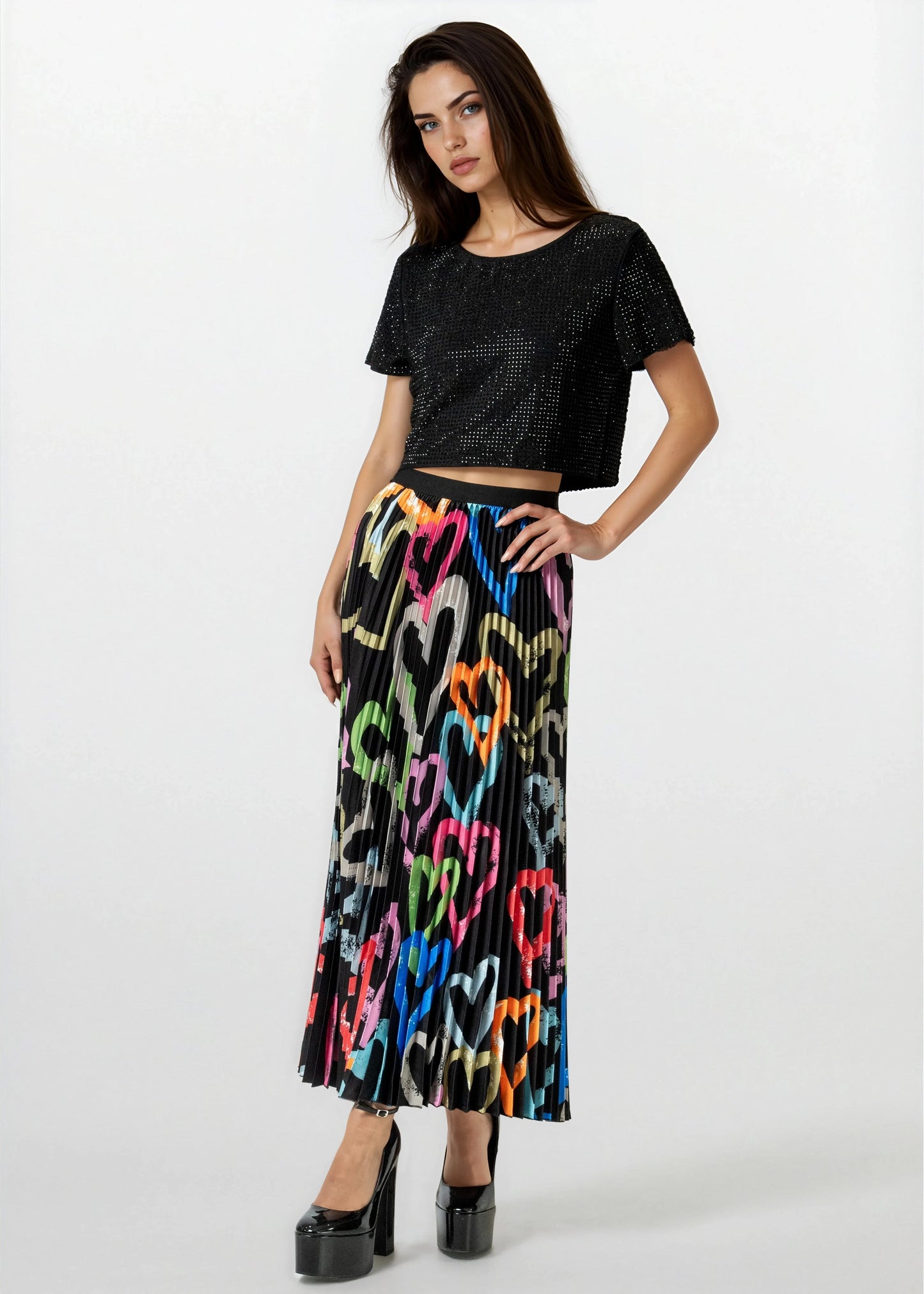 Graffiti Heart Pleated Skirt