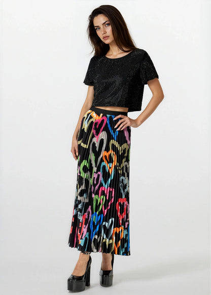 Graffiti Heart Pleated Skirt
