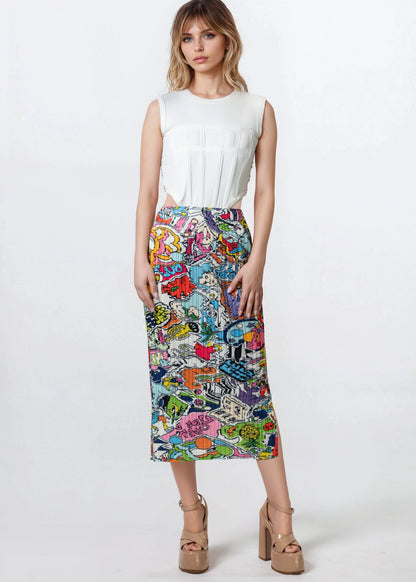 Comic Midi Skirt