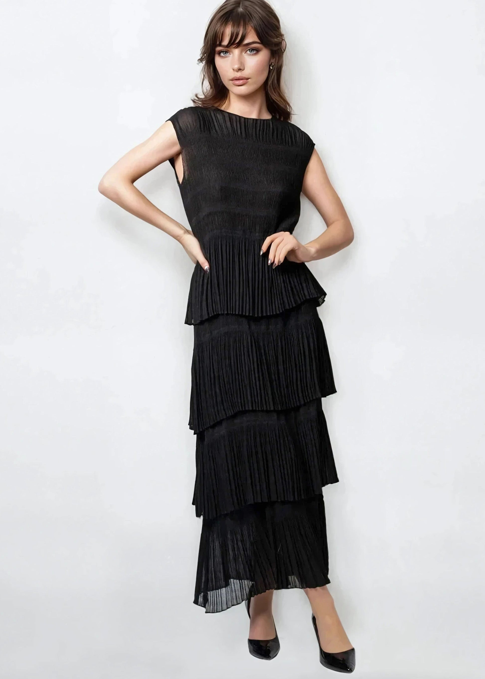 Layered Pleated Tank Dress