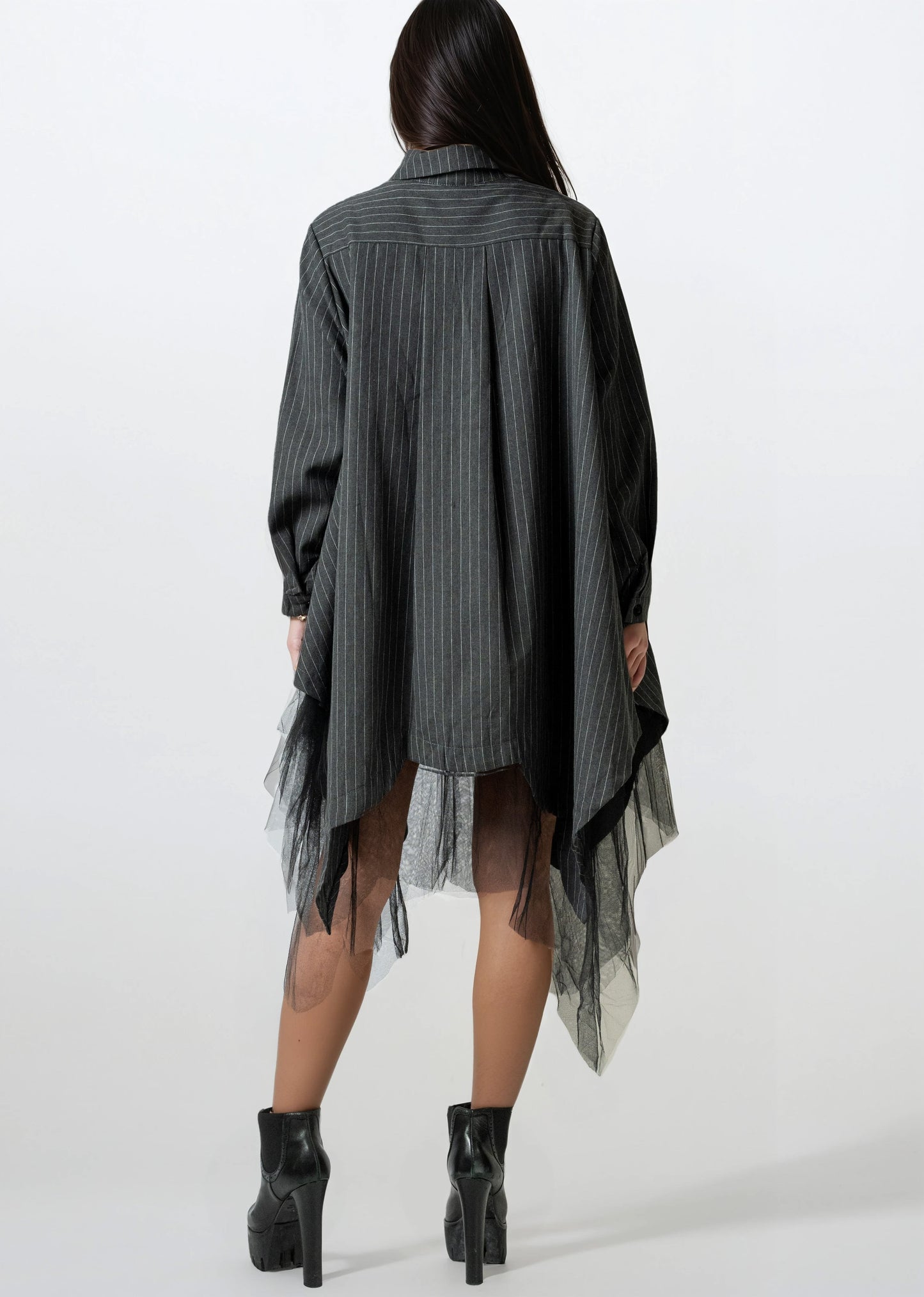 Pinstripe Tulle Hem Button Up