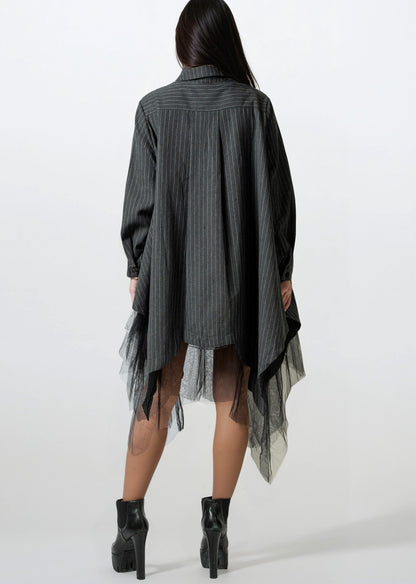 Pinstripe Tulle Hem Button Up