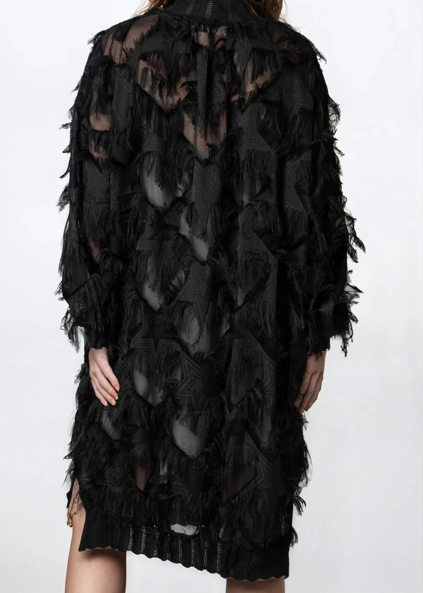Mock Neck Faux Feather Dress