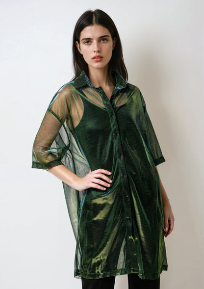 Sheer Metallic Button Up