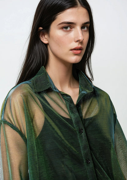 Sheer Metallic Button Up