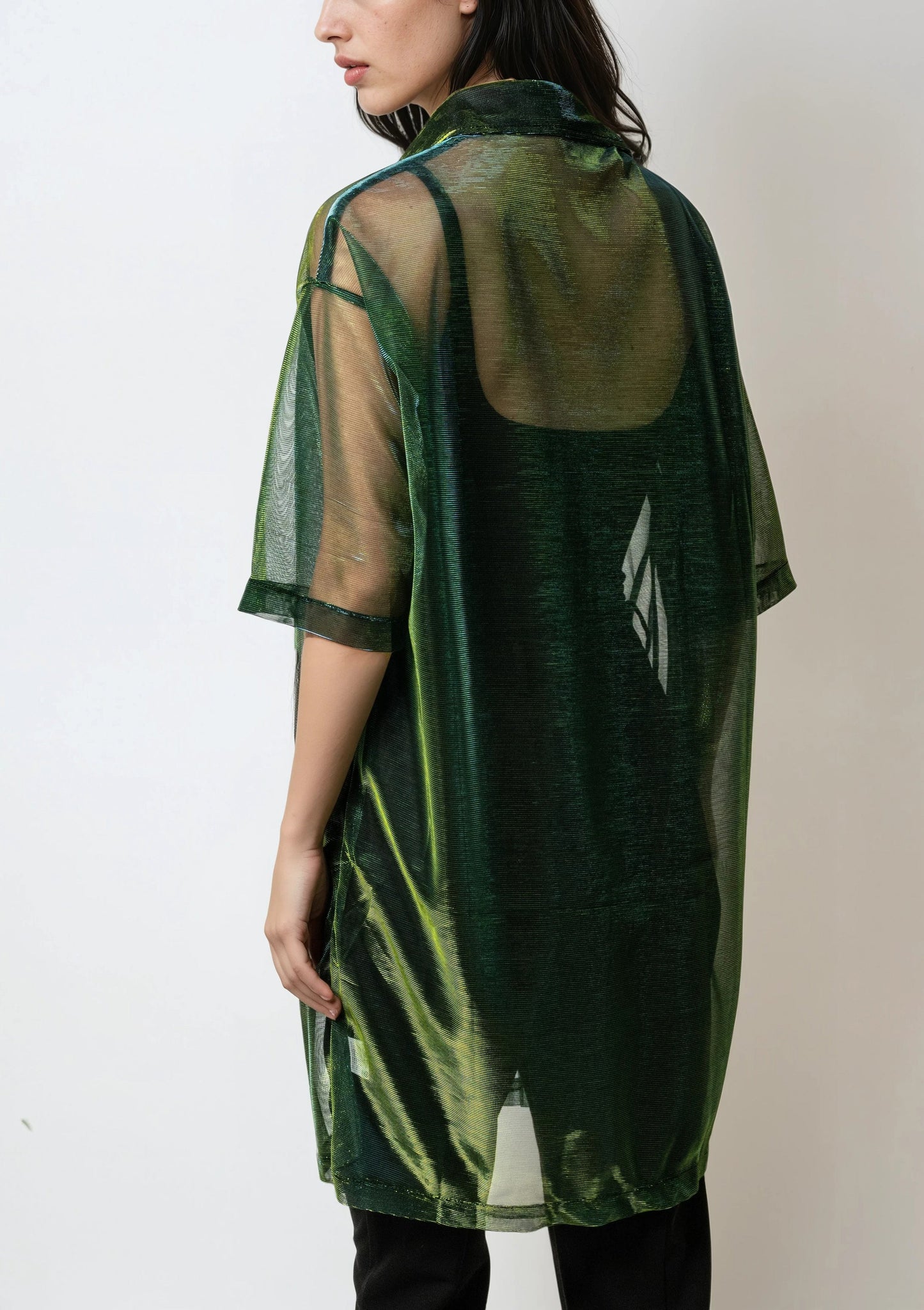 Sheer Metallic Button Up