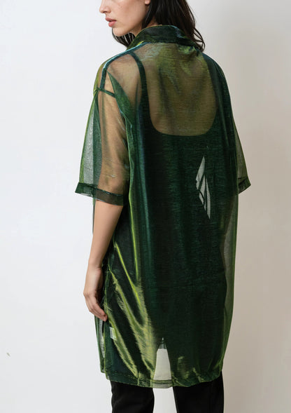 Sheer Metallic Button Up