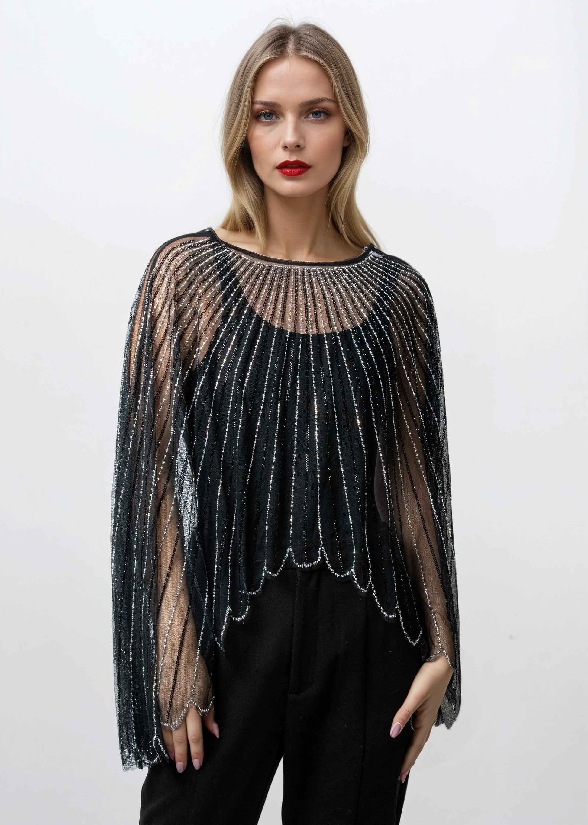 Sheer Embellished Cape Overlay