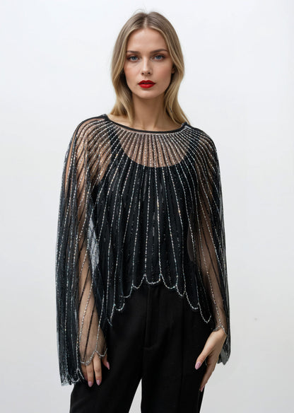 Sheer Embellished Cape Overlay