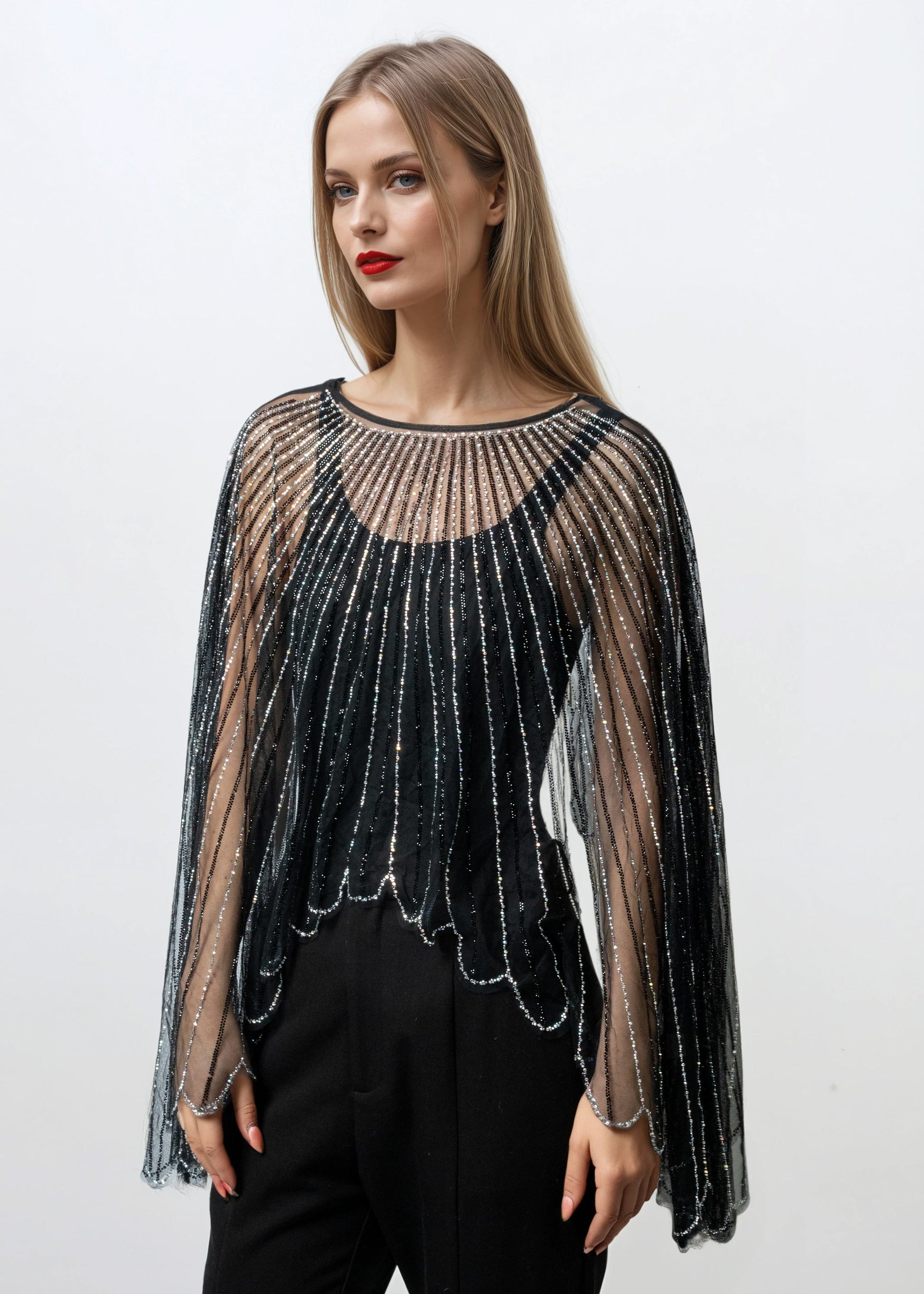 Sheer Embellished Cape Overlay