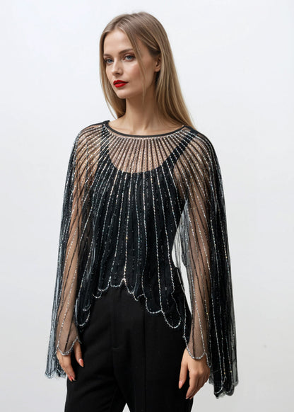Sheer Embellished Cape Overlay