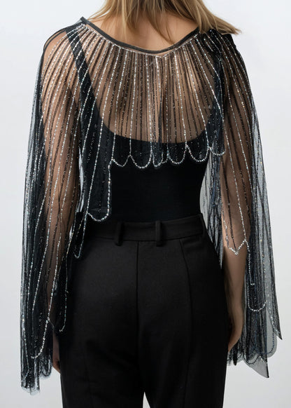 Sheer Embellished Cape Overlay