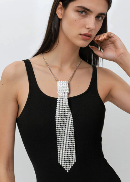 Rhinestone Tie Necklace
