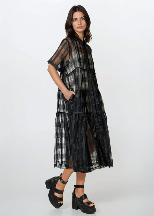 Sheer Textured Shirt Dress
