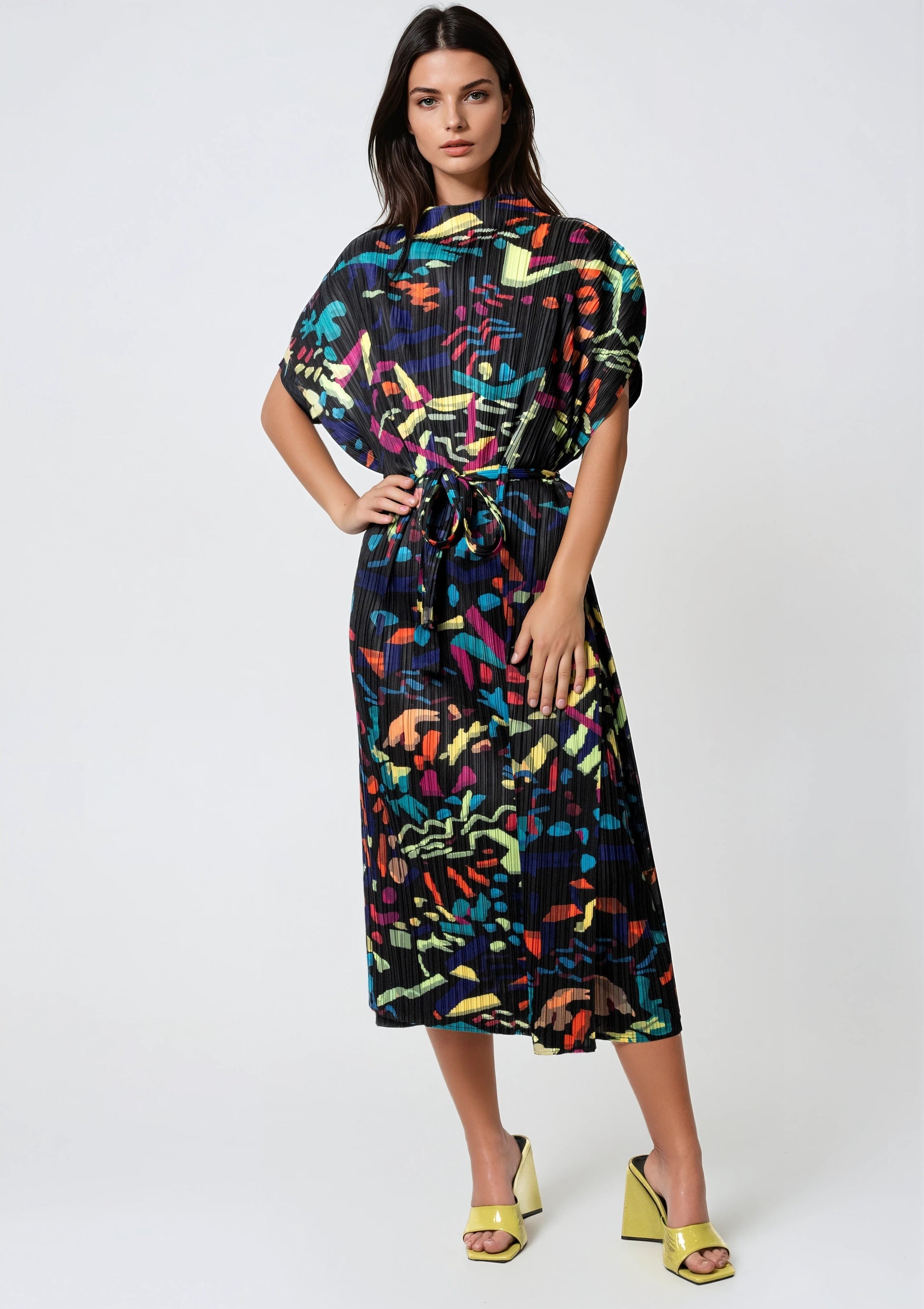 Geometric Belted Dress