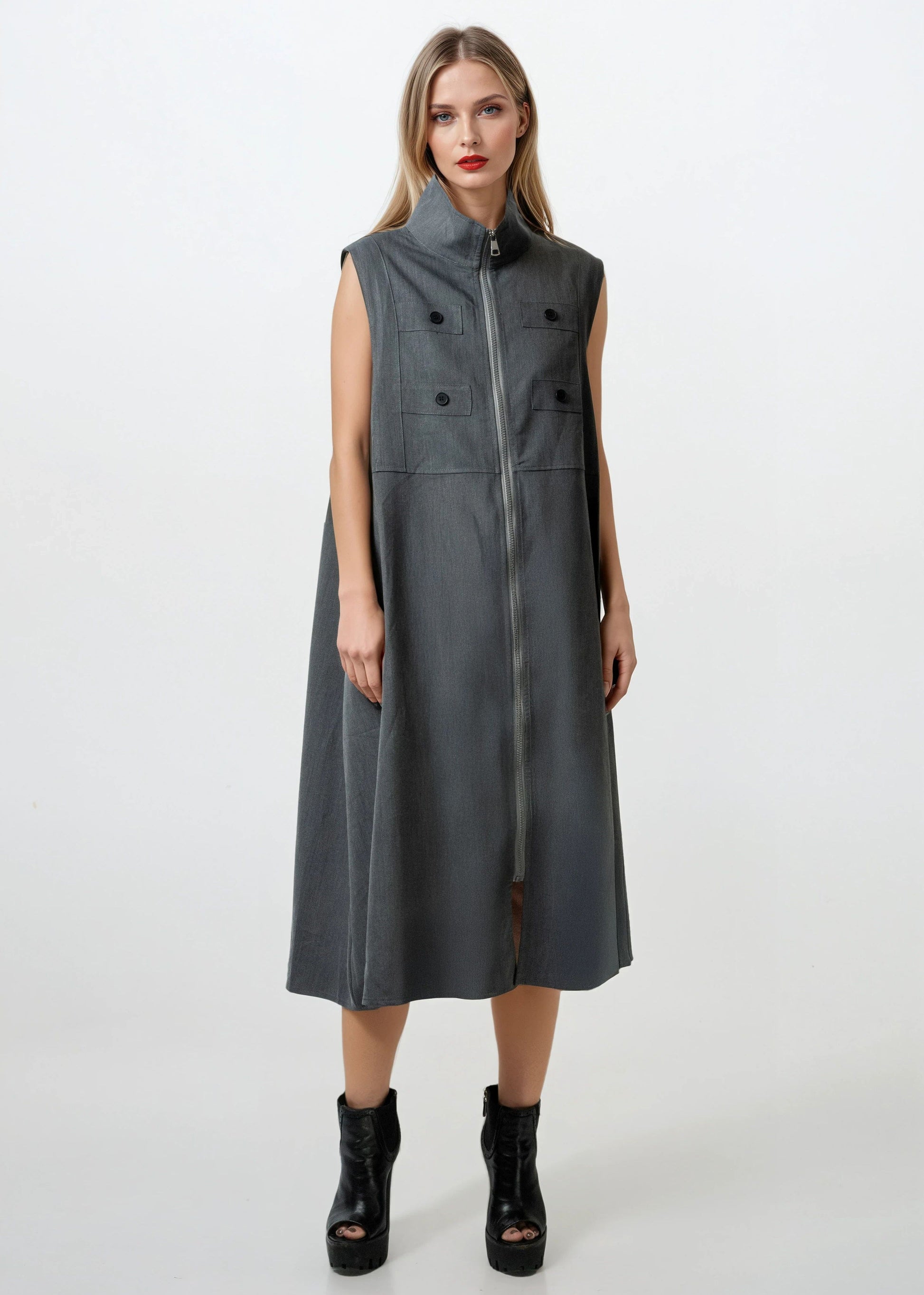 Long Mock Neck Utility Vest