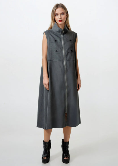 Long Mock Neck Utility Vest