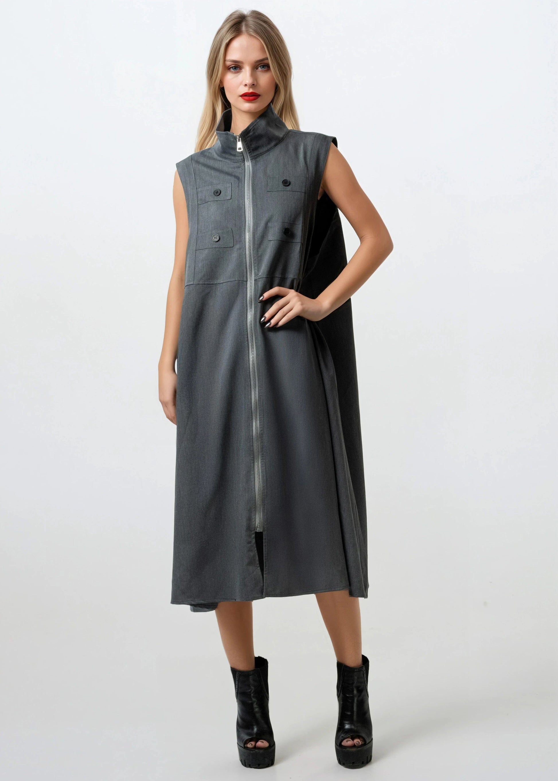 Long Mock Neck Utility Vest