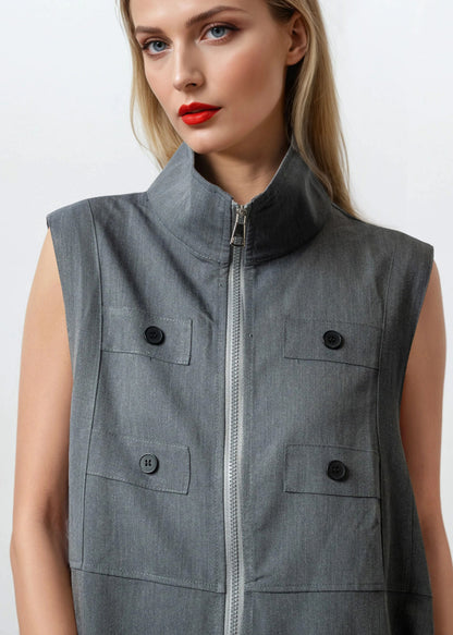 Long Mock Neck Utility Vest