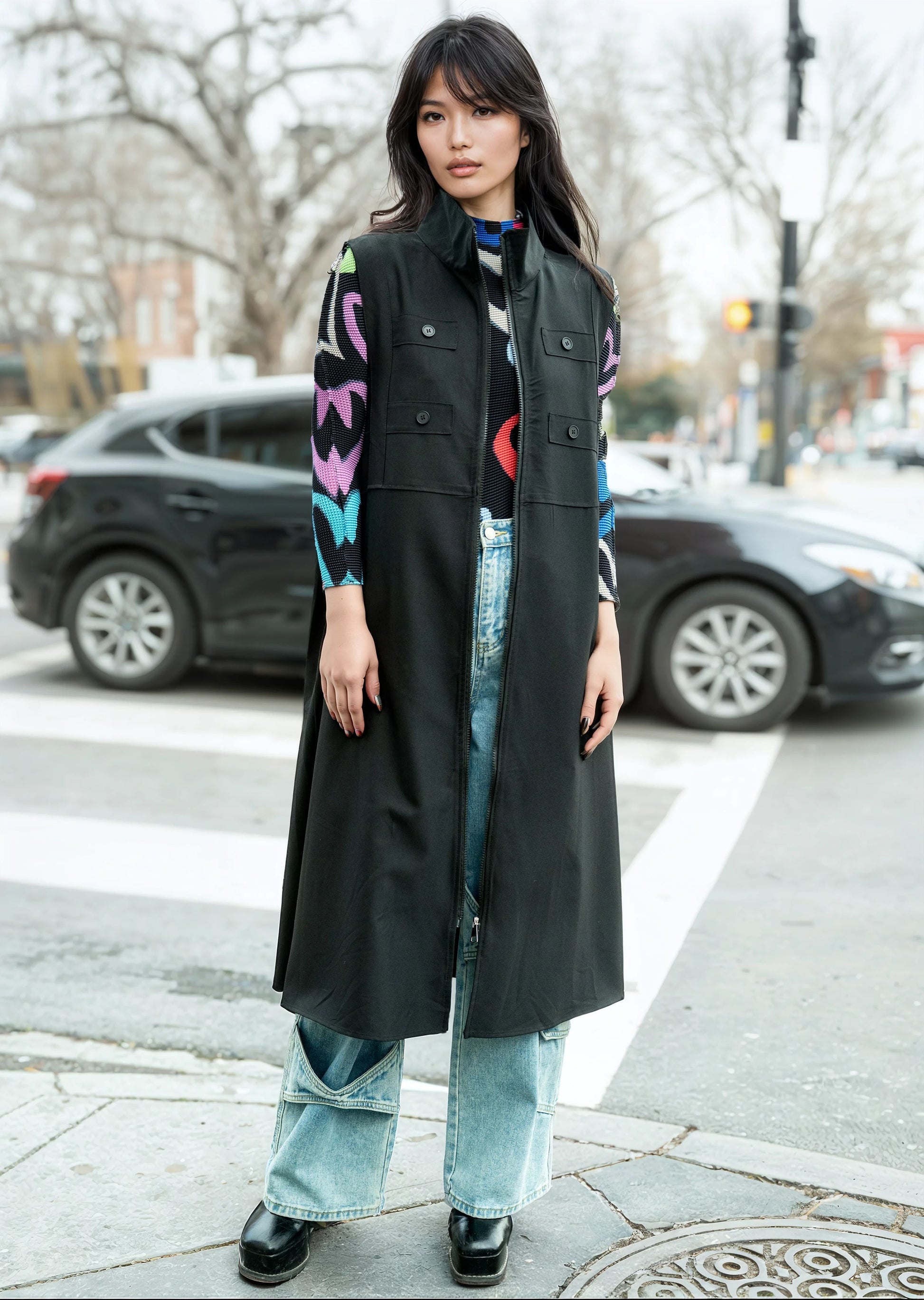 Long Mock Neck Utility Vest