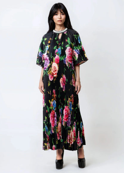 Pearl Embellished Floral Midi Dress