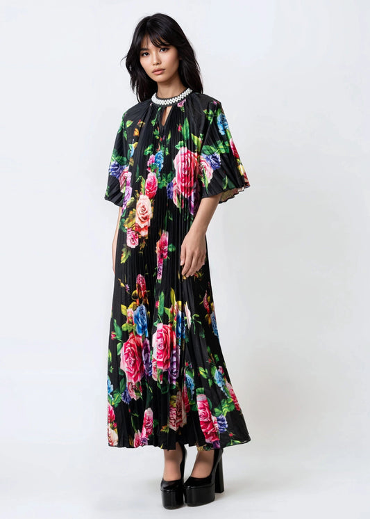 Pearl Embellished Floral Midi Dress
