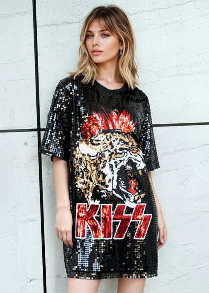 Kiss Sequin Tee Dress