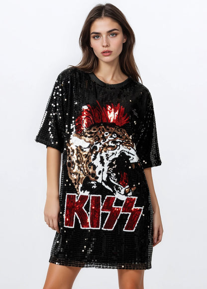 Kiss Sequin Tee Dress
