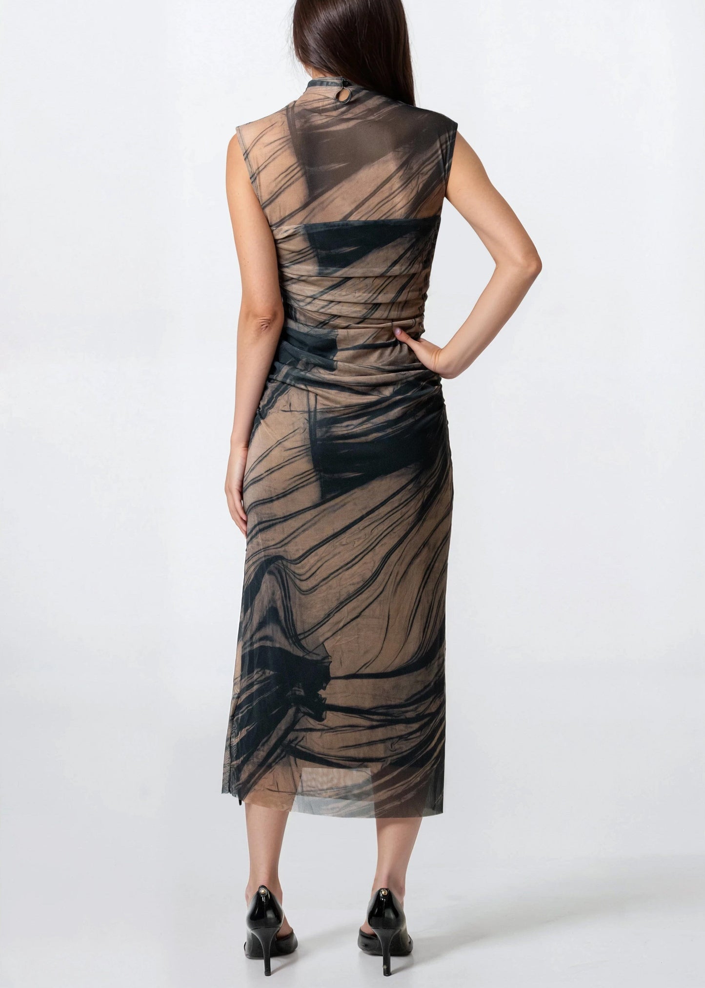 Abstract Print Mesh Bodycon Dress