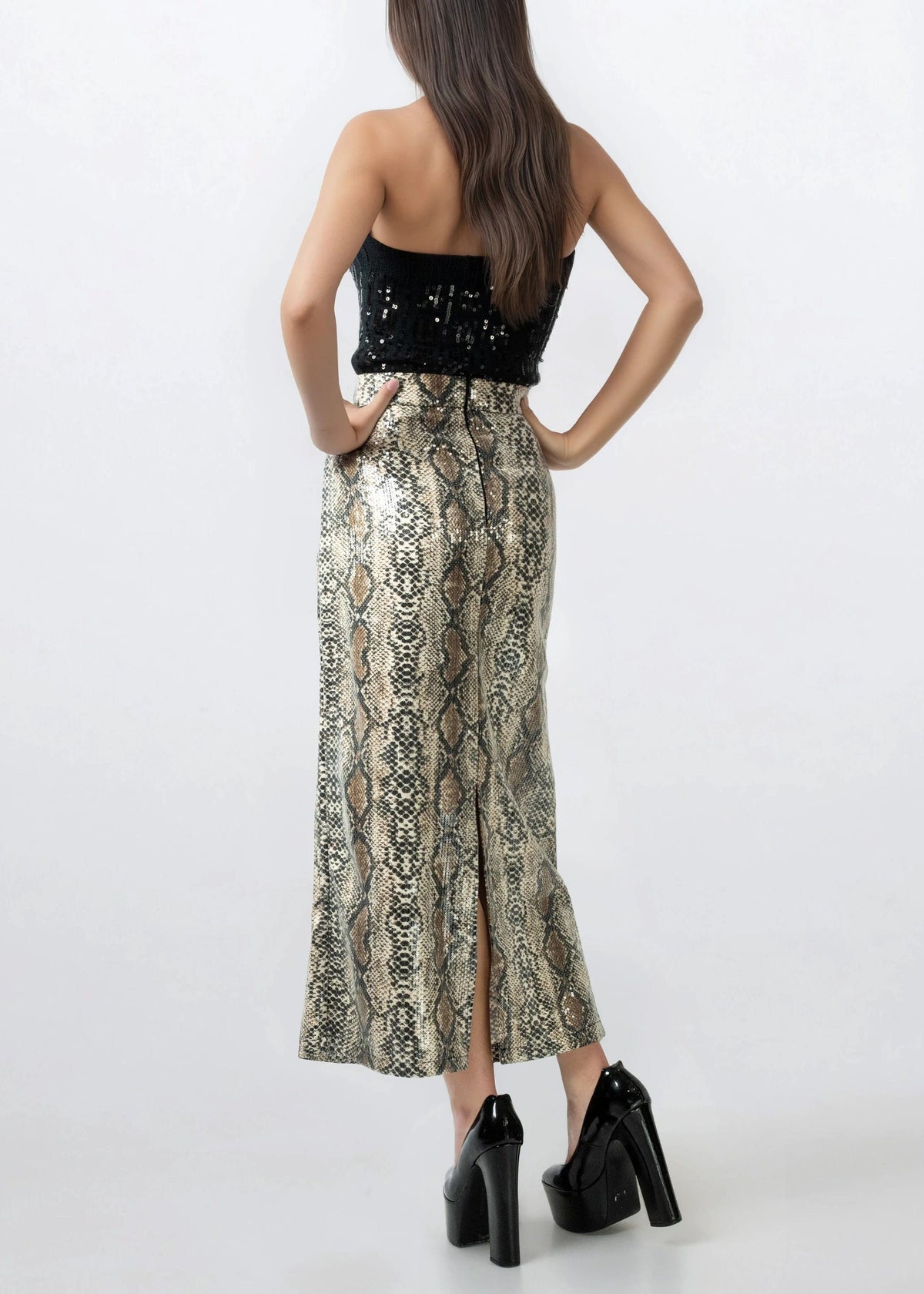 Animal Print Sequin Pencil Skirt
