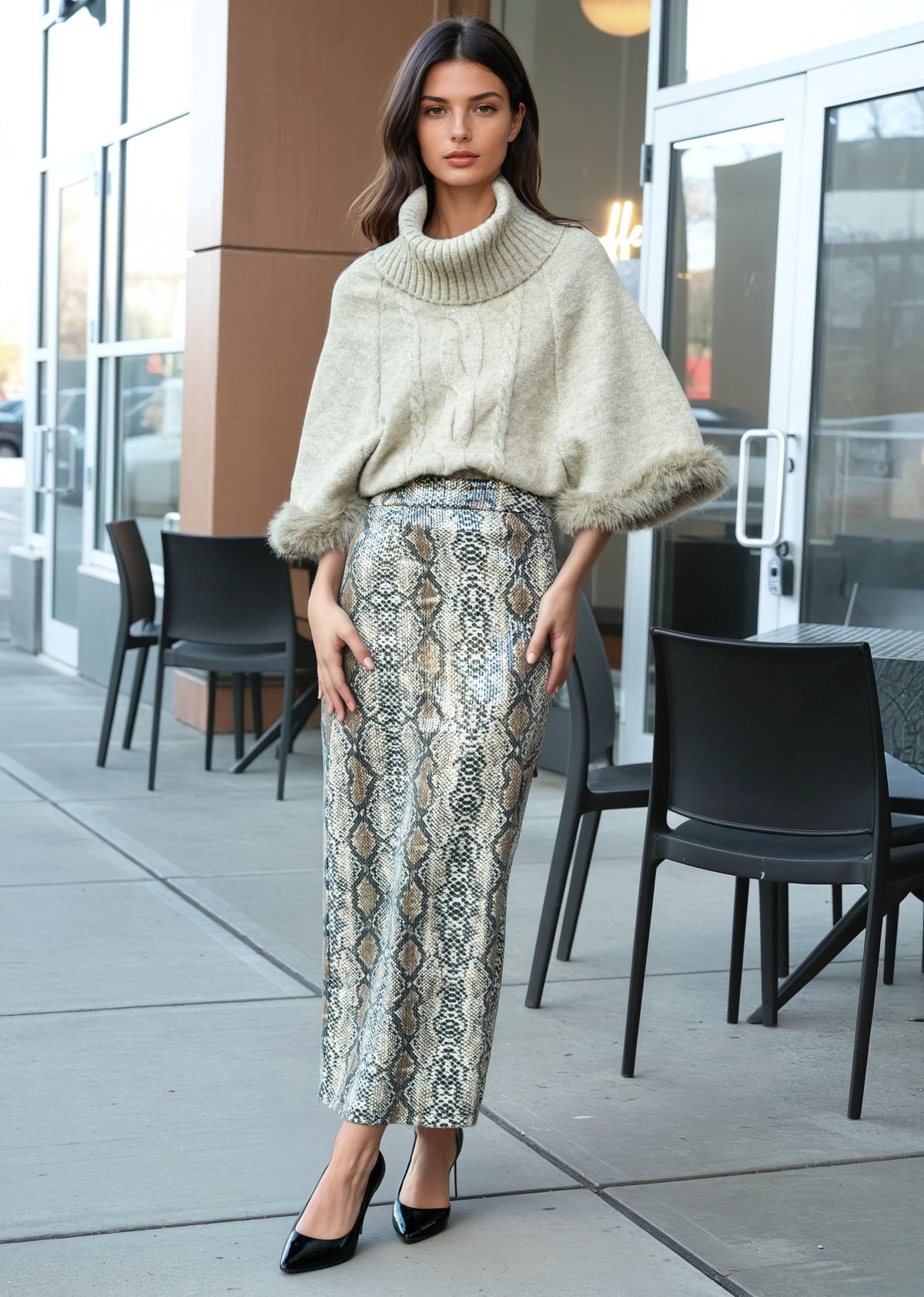 Animal Print Sequin Pencil Skirt