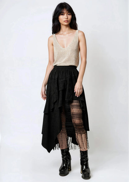 Asymmetrical Boho Fringe Skirt