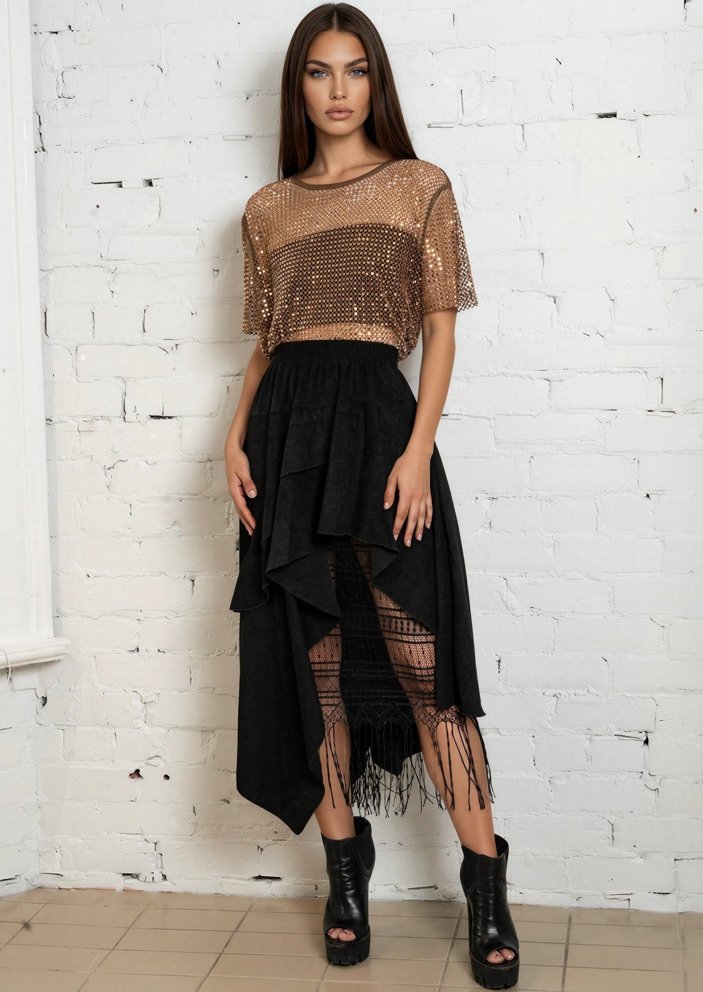 Asymmetrical Boho Fringe Skirt