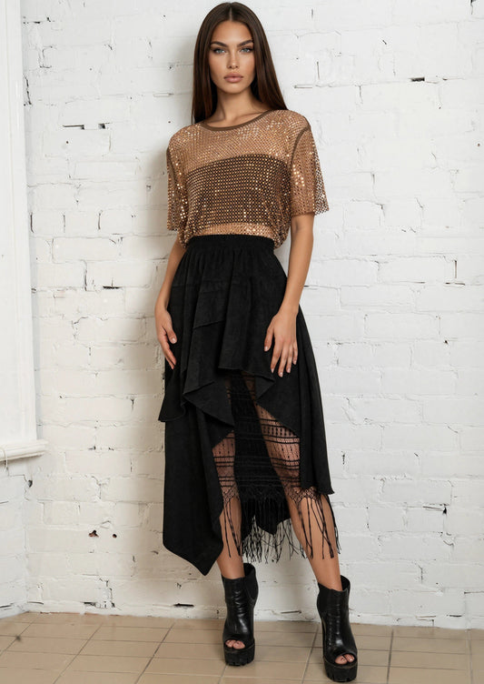 Asymmetrical Boho Fringe Skirt